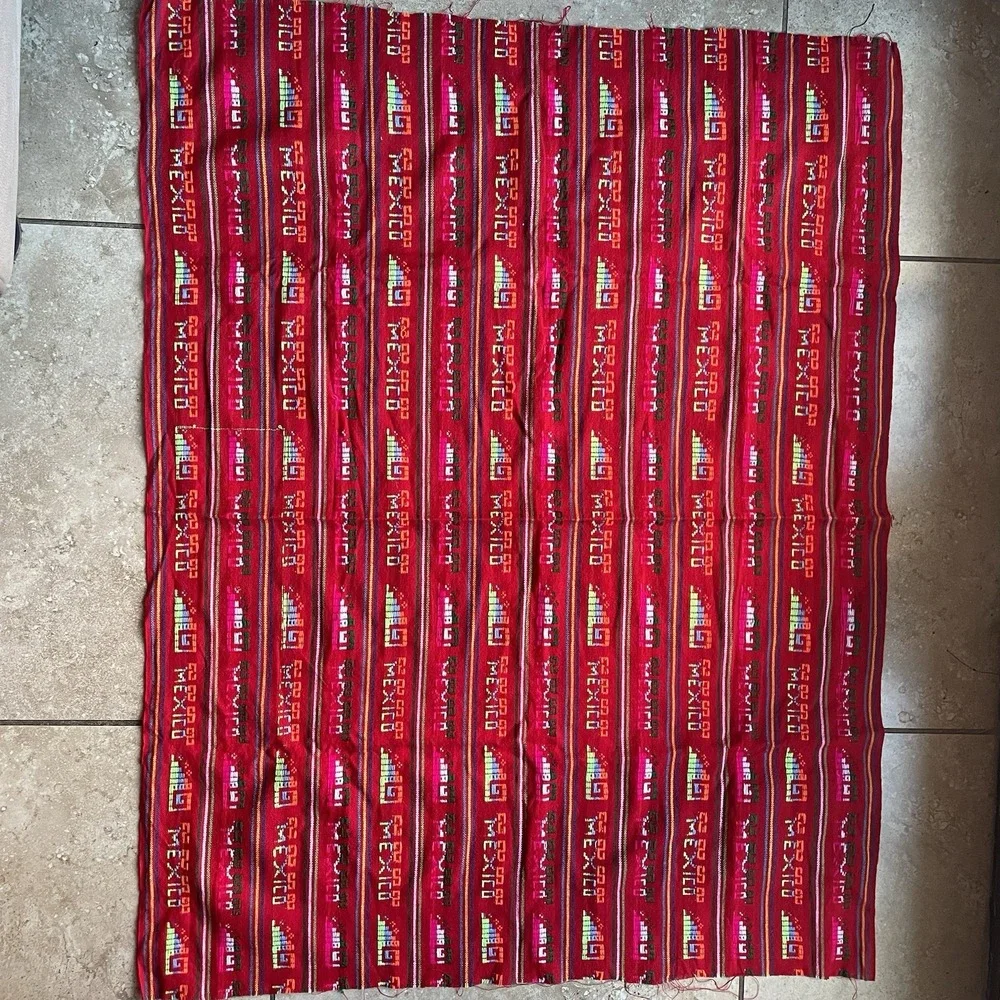 Mexico Word‎ Aztec Themed Cotton Sewing Red Striped Fabric Remnant 31x40.5